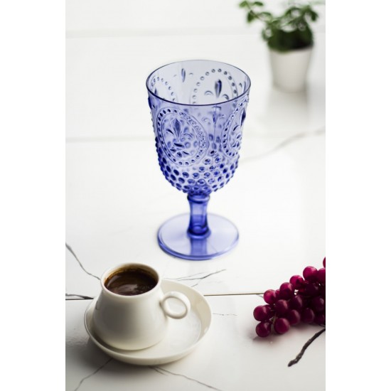 Akrilik Mavi 6'lı Kadeh & Su Meşrubat Kahve Yanı Bardağı 450 ml ( Cam Değildir )