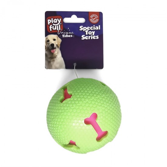 Playfull Işıklı Kemik Desenli Plastik Top Köpek Oyuncağı 7,5 Cm Yeşil