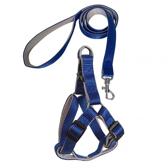 Gezdirme Kayışlı Dokuma Köpek Göğüs Tasma Seti 52*73-110 cm Mavi