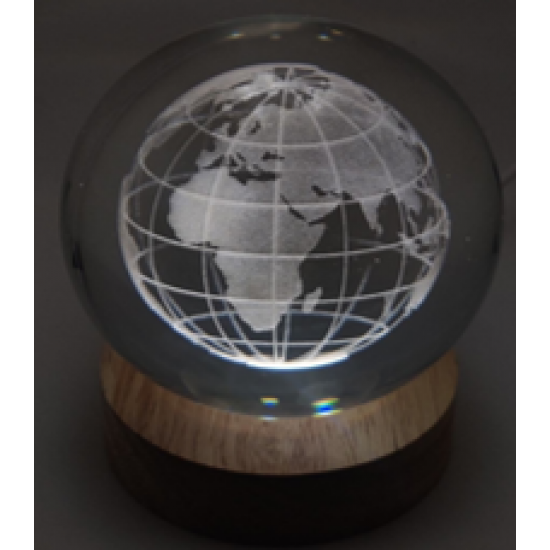Dekoratif Dünya Tasarımlı Ahşap altlıklı Işıklı Cam Küre Büyük Boy Cam:8cm Ahşap:2cm