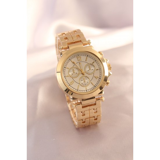 Gold Renk Metal Kordon Beyaz İç Tasarım Kadın Saat - BJ-BS3463