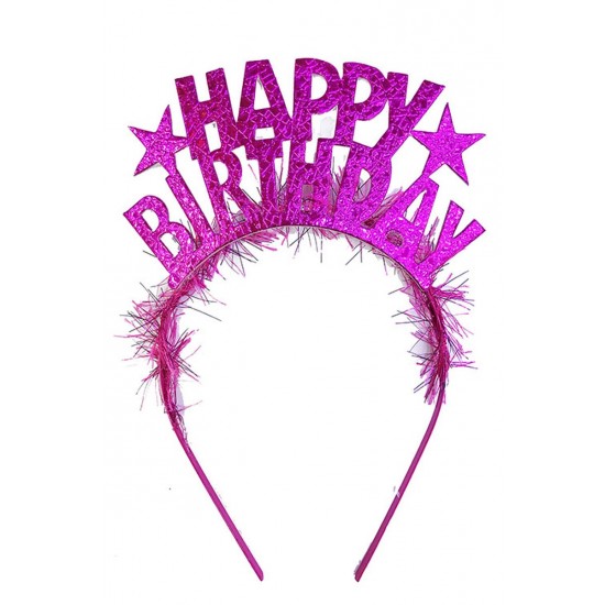 Fuşya Renk Happy Birthday Yazılı Eva Doğum Günü Parti Tacı