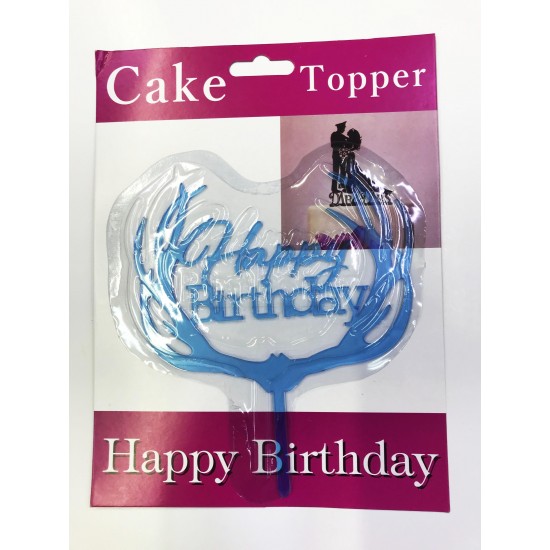 Happy Birthday Yazılı Mavi Dallı Pasta Kek Çubuğu
